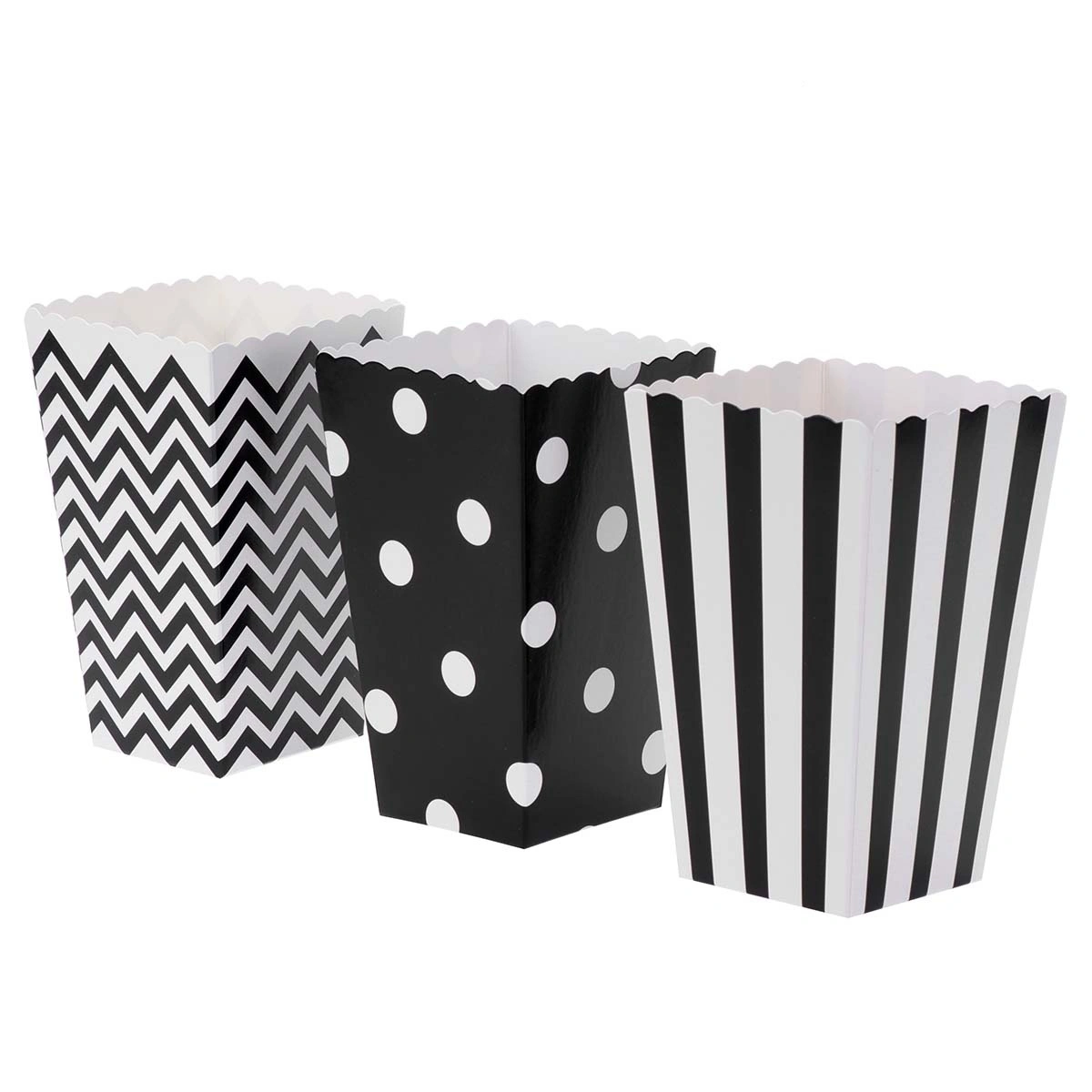 30pcs Popcorn Carton Stripe Wave Dot Pattern Chicken Cartons Snack Container for Birthday Parties Baby Shower Graduation (Black)
