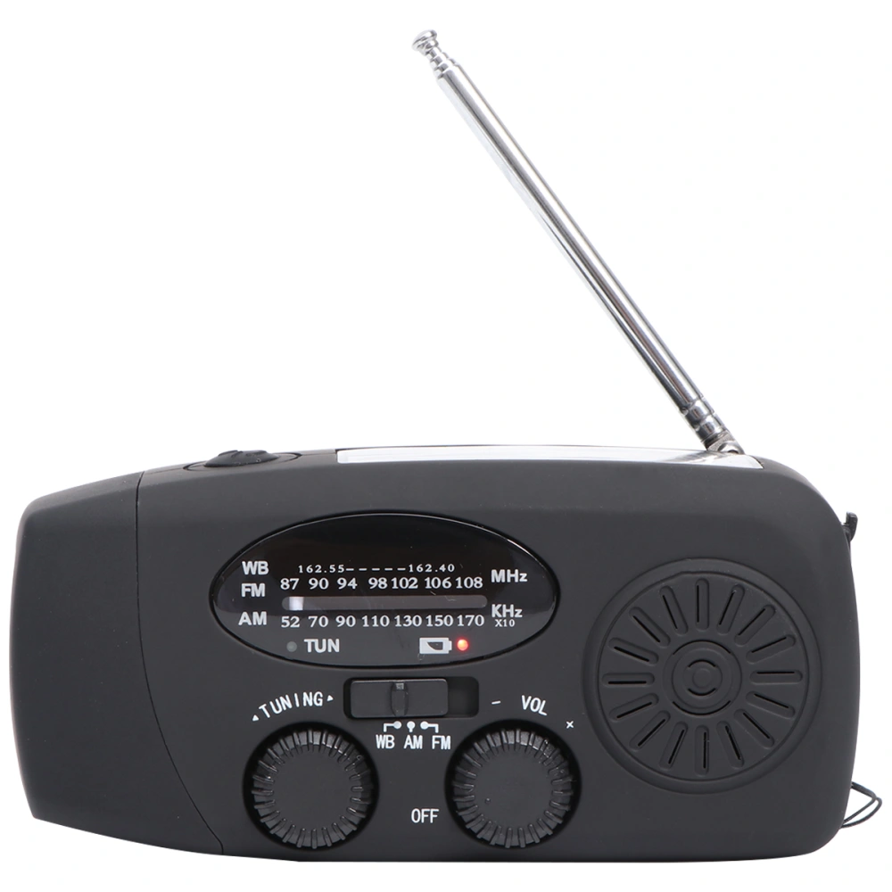 Emergency Solar Crank AM FM Camp Radio with LED Flashlight USB Output Port (Black)