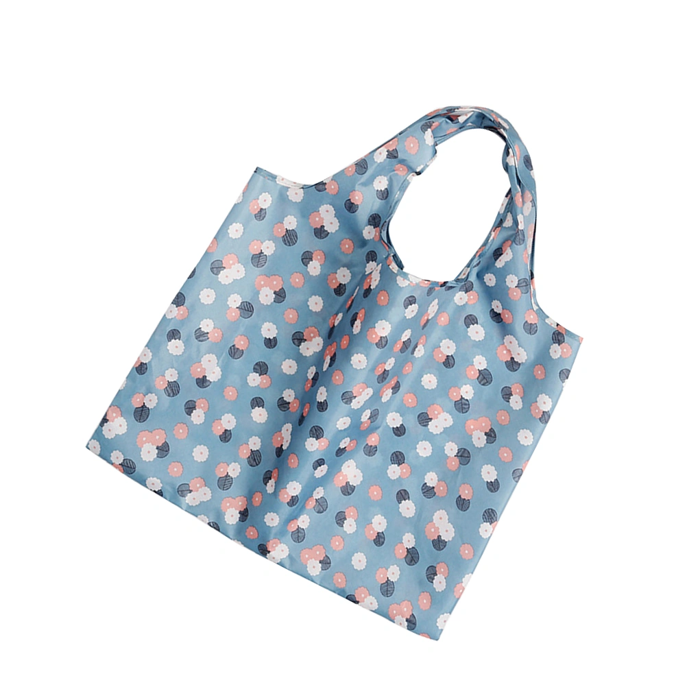 1 Pc Eco-friendly Bag Polyester 2-in-1 Foldable Shopping Bag Reusable Machine Washable Shoulder Storage Bag - Blue Flowers (As Shown)