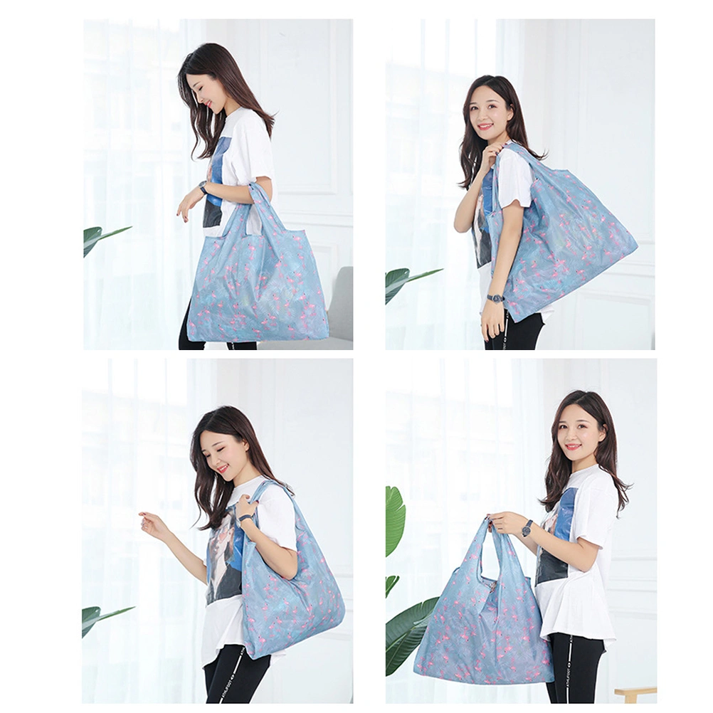 1 Pc Eco-friendly Bag Polyester 2-in-1 Foldable Shopping Bag Reusable Machine Washable Shoulder Storage Bag - Blue Flowers (As Shown)