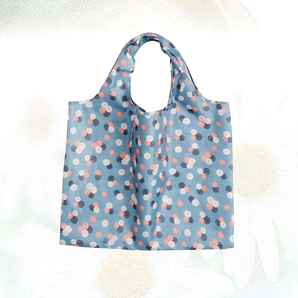 1 Pc Eco-friendly Bag Polyester 2-in-1 Foldable Shopping Bag Reusable Machine Washable Shoulder Storage Bag - Blue Flowers (As Shown)