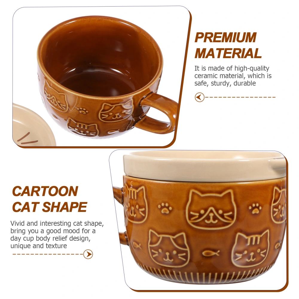 1pc Practical Cartoon Cat Mug Cartoon Cat Shaped Ceramic Cup with Lid Milk Cup