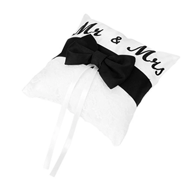 Mr & Mrs Satin Ribbon Bow Wedding Ring Pillow Cushions