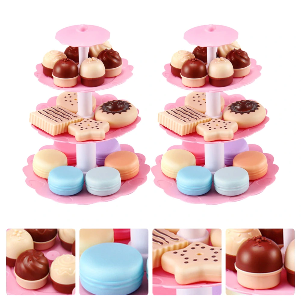 2 Sets Simulation Dessert Tower Toy Simulation Macaron Afternoon Tea Playset