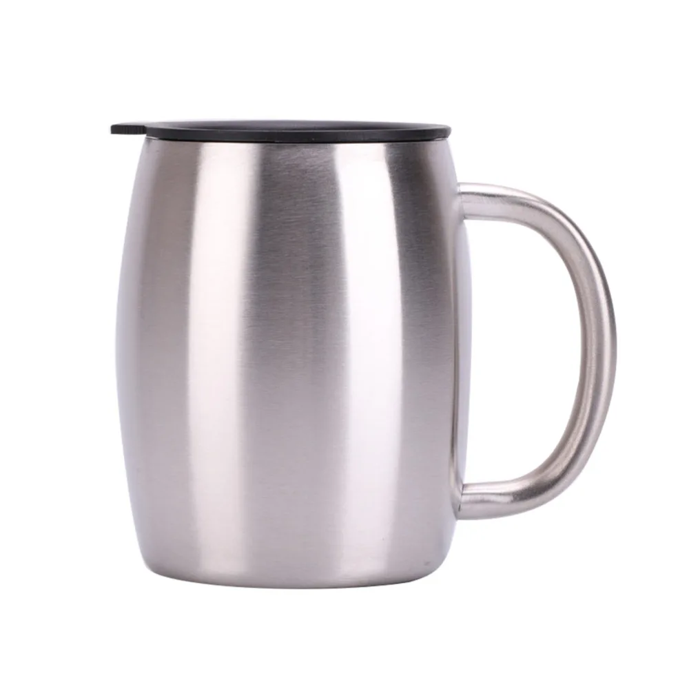 1Pc Double Layer Water Mug Stainless Steel Beer Jar Portable Coffee Cup Silver