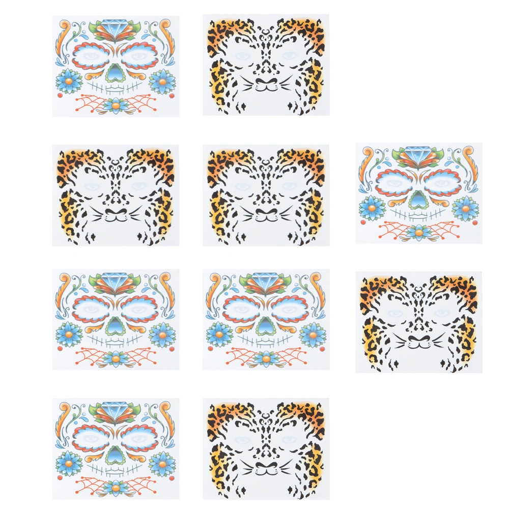 10 Sheets Skull Temporary Face Tattoos Face Stickers for Halloween Party