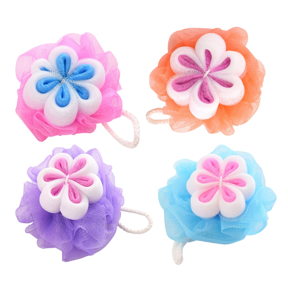 4pcs Mesh Bath Balls Flower Shape Shower Ball Making Nets Back Scrubber Bathroom Accessories