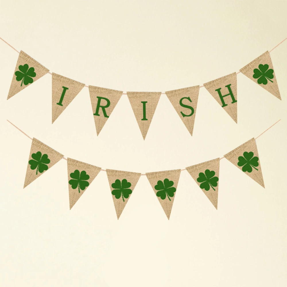 St. Patrick 's Day Decoration Banner Burlap Bunting Garland Four Leaf Clover Garland