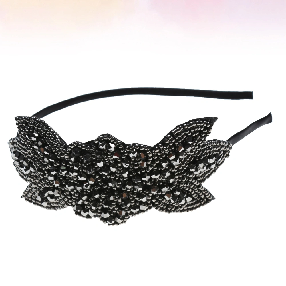 Vintage Beads Headdress Wedding Bride Hair Performance Hair Accessory Creative Hair (Black)