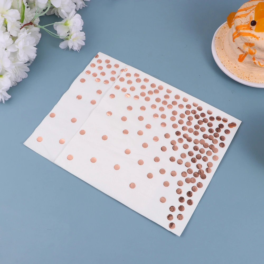 50pcs Disposable Polka-dot Napkins Wedding Tissue Dinner Paper Towel Party Supplies for Hotel Restaurant (Rose Gold)