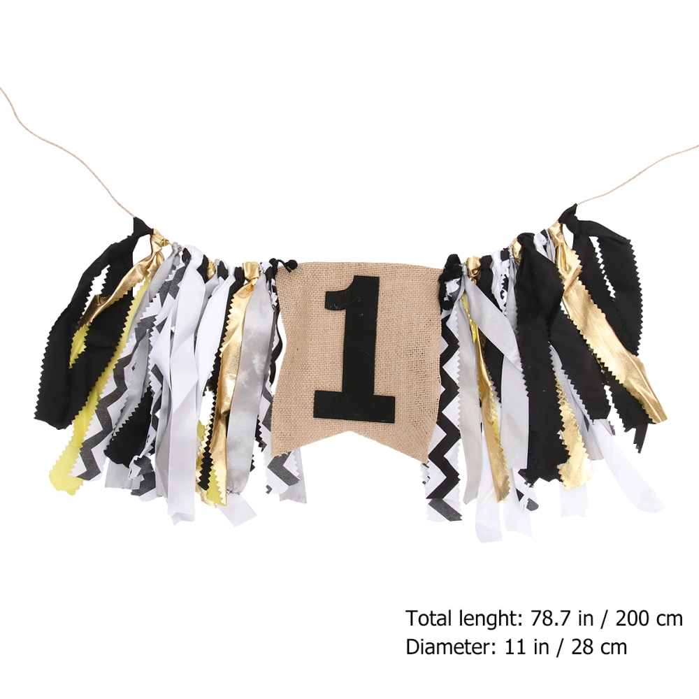 1pc Birthday Party Decoration Flag Baby's Birthday Strip Banner (Black Yellow)