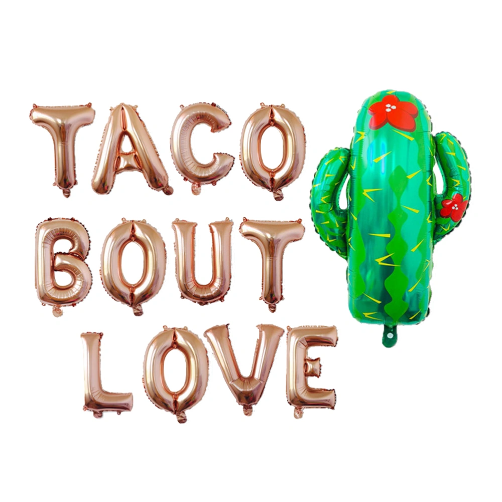 1 Set 16 Inch Balloons Unique Taco Bout Love Letter and Cactus Balloons Mexican Fiesta Themed Party Decoration Supplies (Rose Gold)