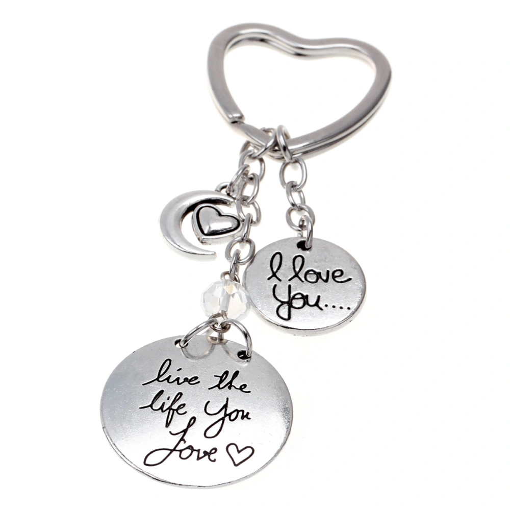 1pc Creative Thankful Letters Carved Heart Pendant Mother's Day Keychains Gifts for Women Pendant Keyring (Silver)