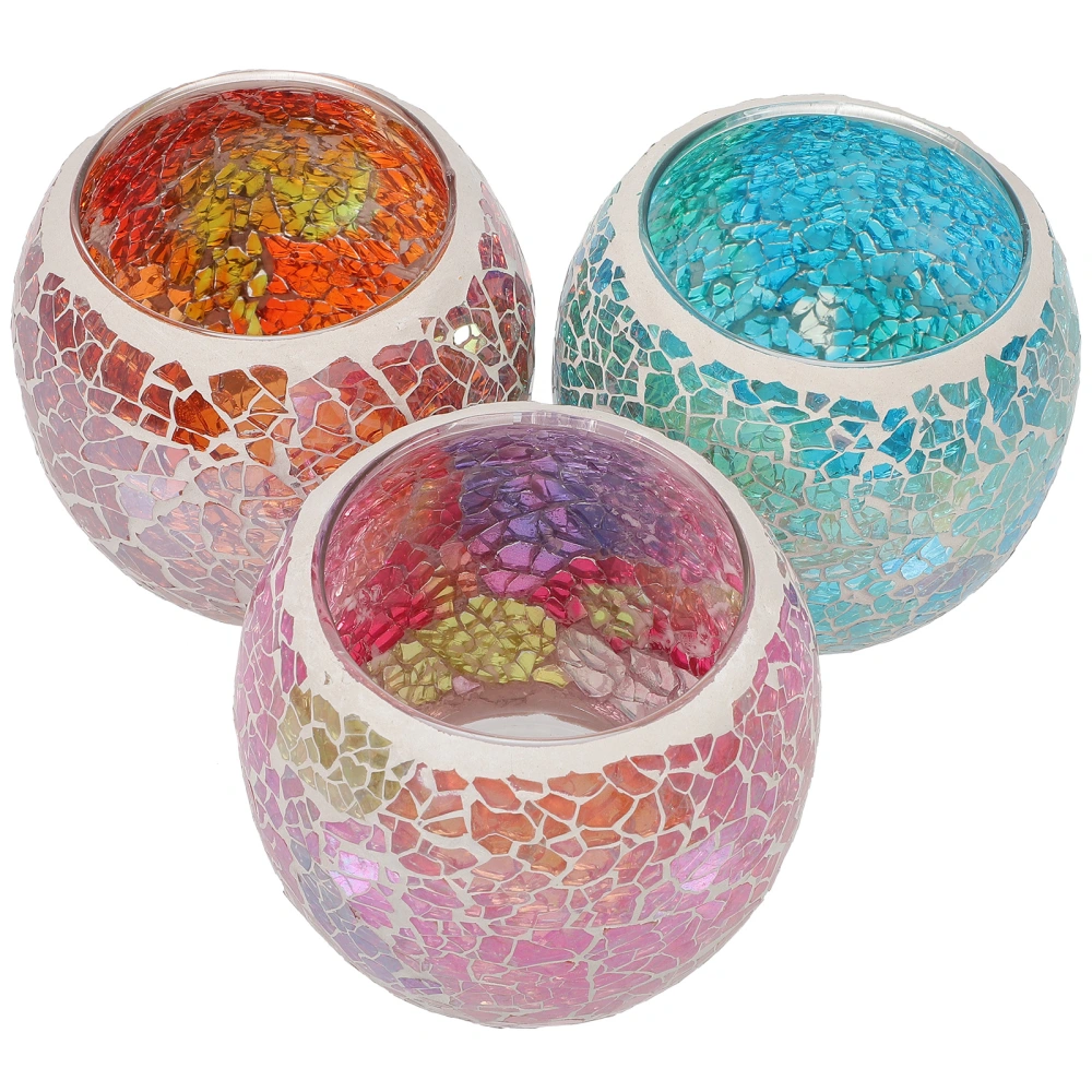 3pcs Candle Holder Mosaic Tealight Candle Holder Glass Table Centerpiece