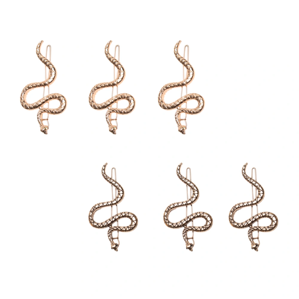 6Pcs Snake Shaped Hair Clips Creative Hair Vintage Barrette S-Shaped Bobby Golden Old Gold for Each 3Pcs