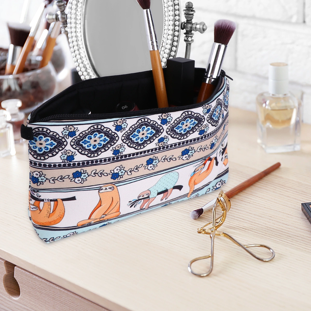 Printed Makeup Storage Bag Sloth Cosmetic Container for Women Travel and Home
