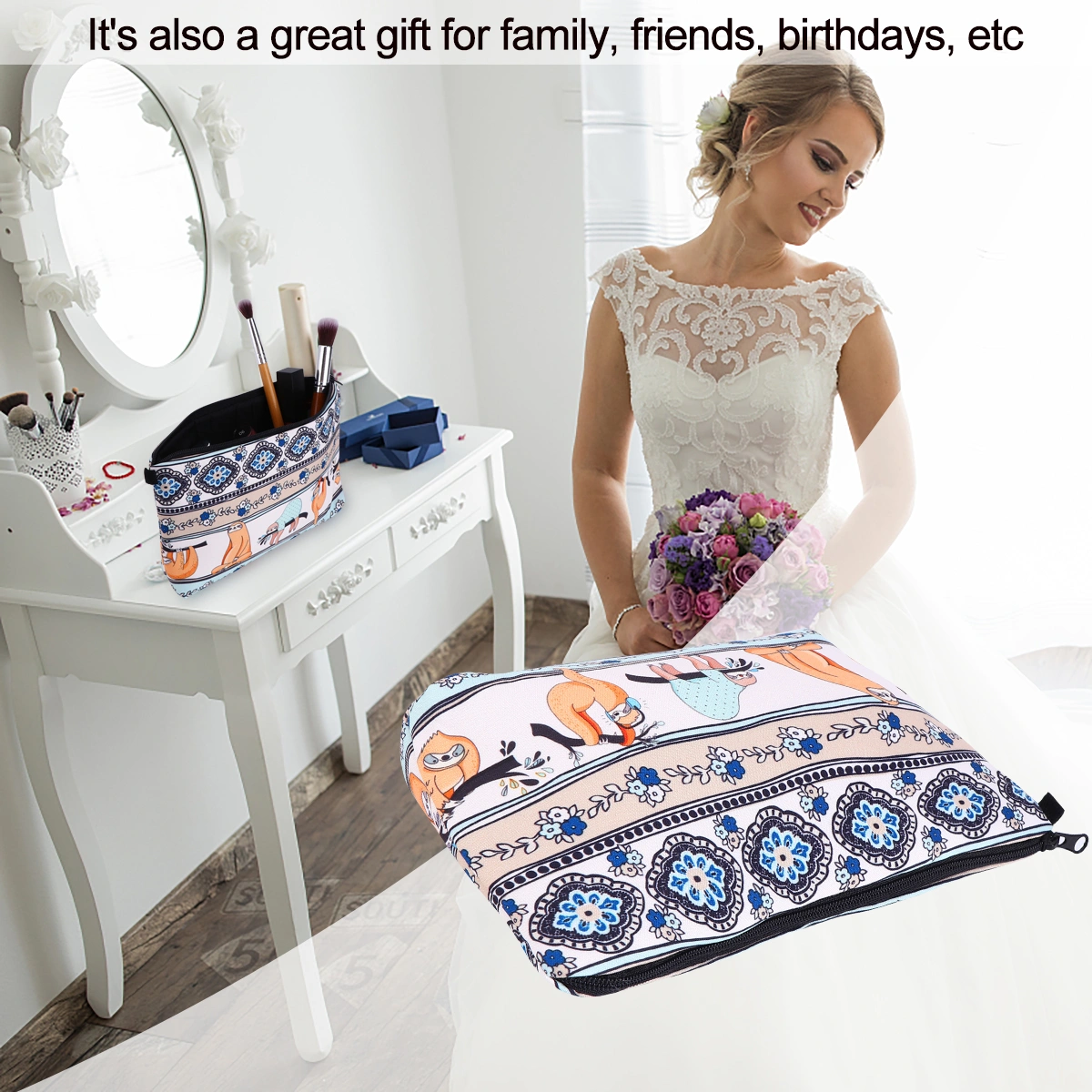 Printed Makeup Storage Bag Sloth Cosmetic Container for Women Travel and Home