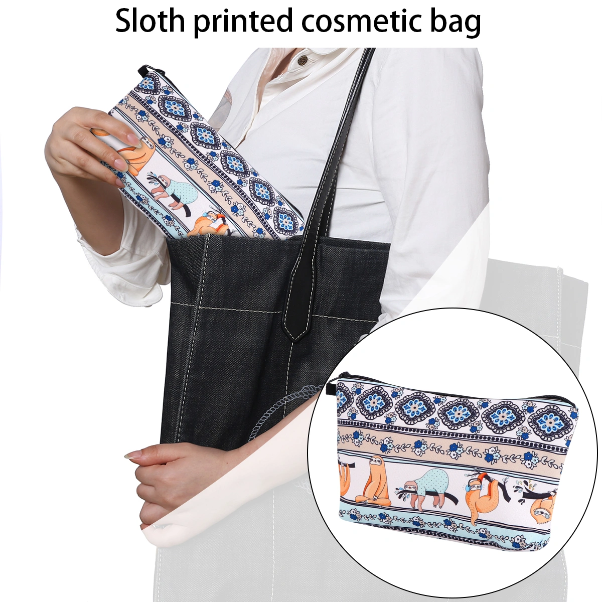 Printed Makeup Storage Bag Sloth Cosmetic Container for Women Travel and Home