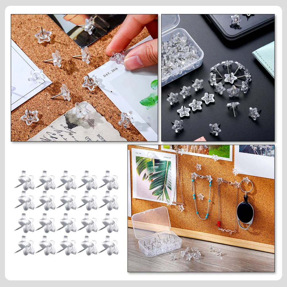 200pcs Star Shaped Push Pins Plastic Clear Thumb Tacks Star Pushpins Drawing Pins