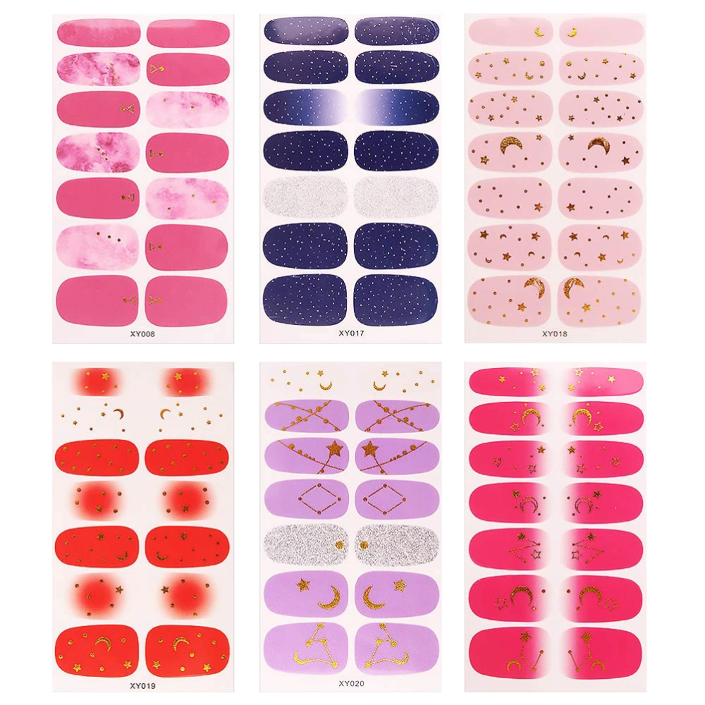 6 Sheets Fashion Nail Patches Creative Manicure Stickers Women Nail Decals DIY Nail Art for Outdoor Party (Random Style)