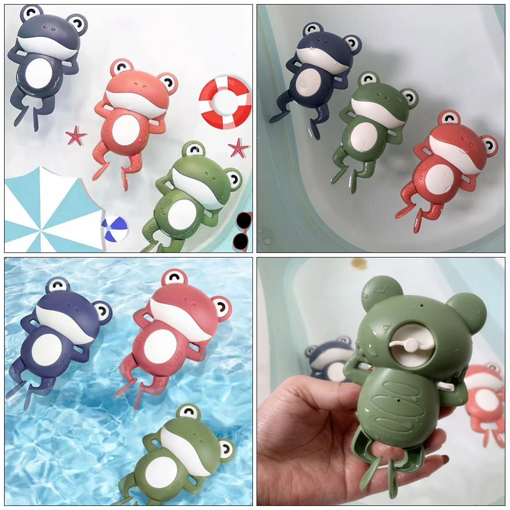 3Pcs Wind-up Frog-shape Toys Baby Bathing Playthings Playing Water Toys