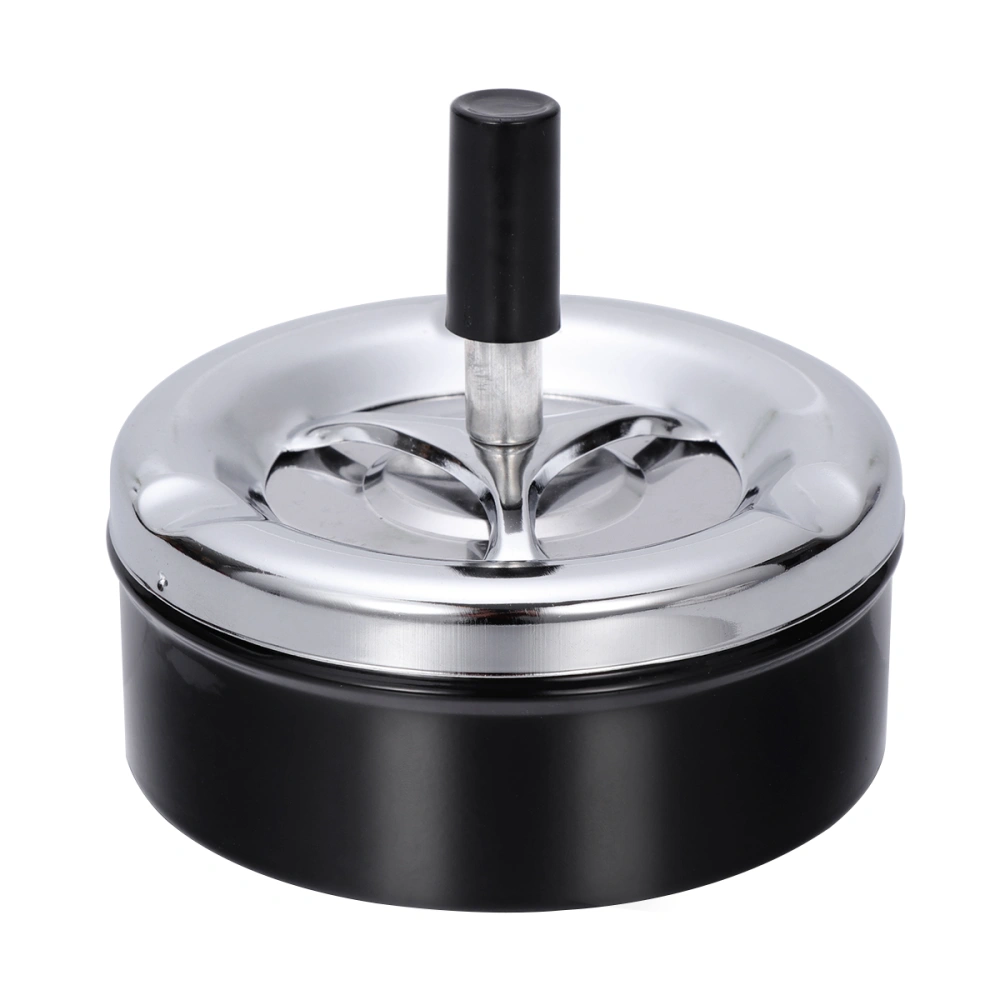 Round Push Down Cigarette Ashtray Stainless Steel Tabletop Ashtray with Tray Desktop Smoking Ash Tray for Smokers (Black)