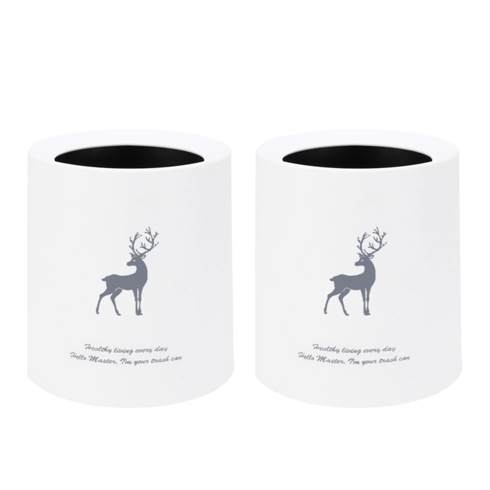 Desktop Garbage Storage Container Deer Pattern Trash Can Mini Rubbish Bin Wastepaper Basket (White)