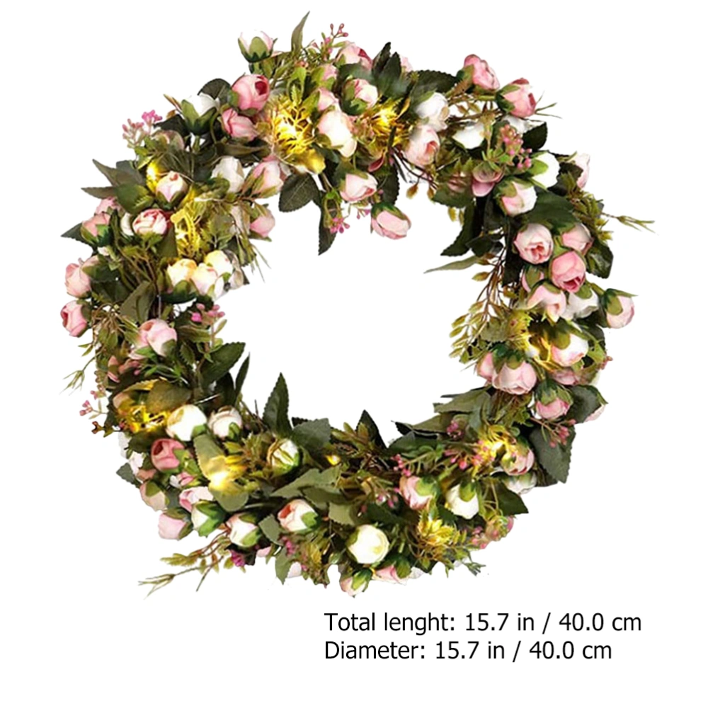 Simulation Flower Rose Wreath with Light Decorative Garland Wedding Wreath Decor