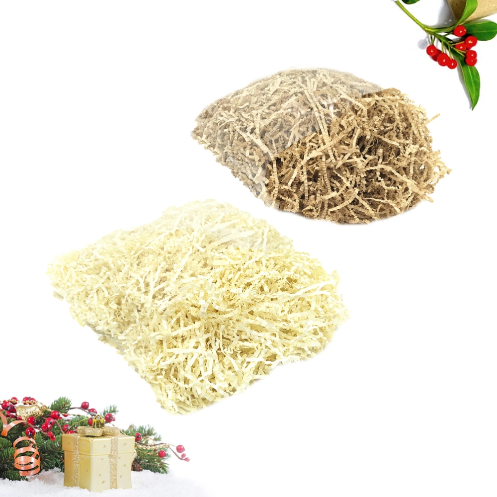 2PCS 100g Crinkle Paper Shred Paper Cut Filler for Gift Wrapping Basket Filling (White+Coffee)