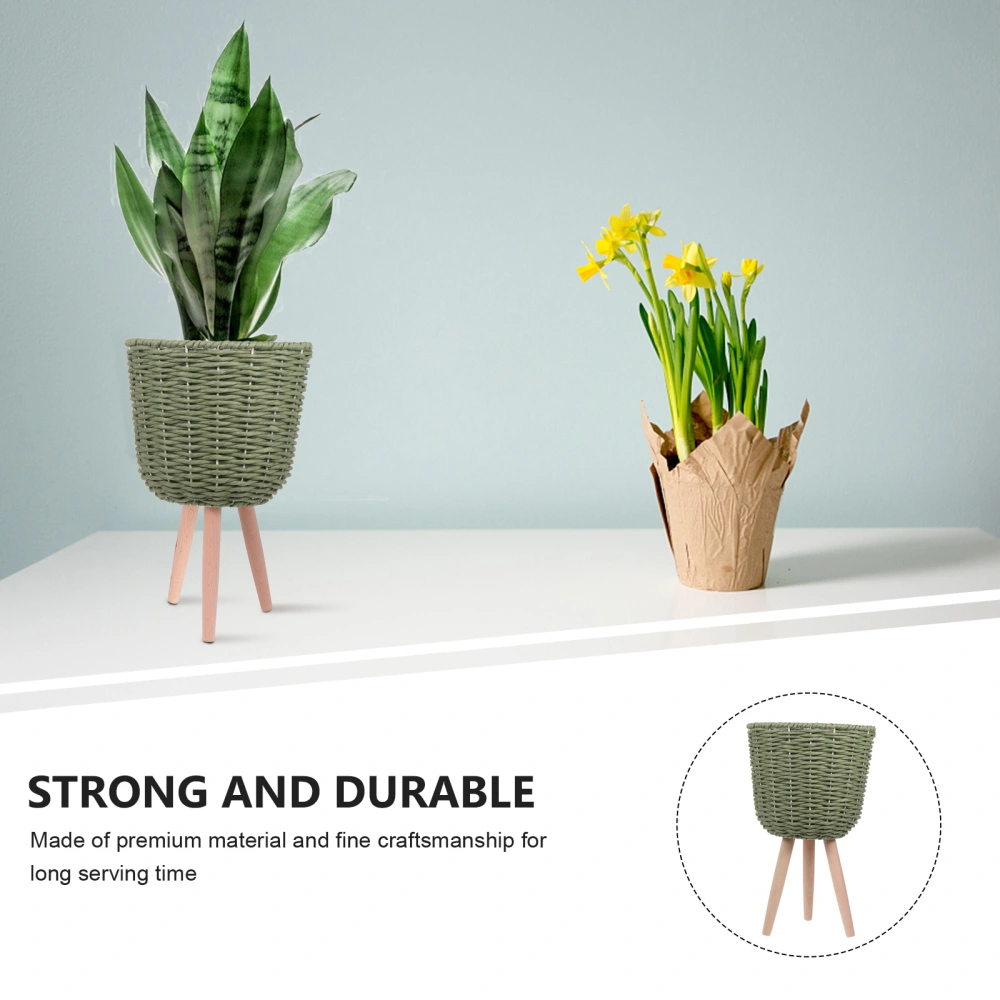 1Pc Floor Type Flowerpot Wooden Rattan Woven Flowerpot Corner Plant Container