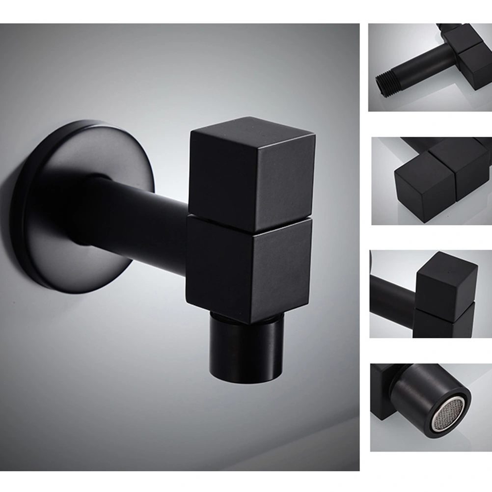 Black Full Copper Square Faucet Mop Pool Single Cold Tap Home Bathroom Use Water Tap(Black)