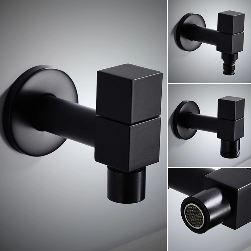 Black Full Copper Square Faucet Mop Pool Single Cold Tap Home Bathroom Use Water Tap(Black)