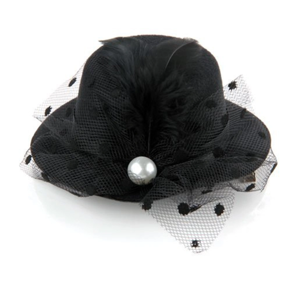 Fashion Feather Decorated Women's Ladies Mini Hat with Hair Clips (Black)