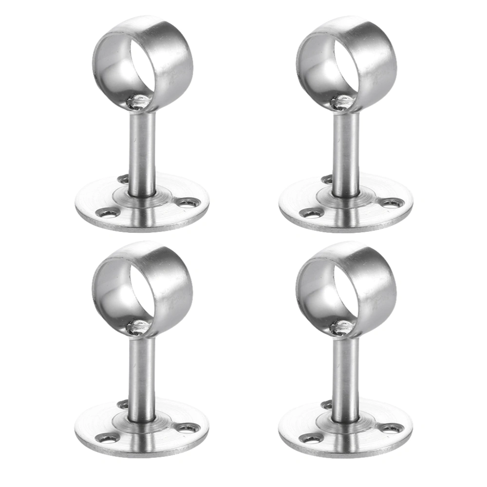 4pcs Stainless Shower Curtain Pipe Wardrobe Pole Holder Lever Flange Socket