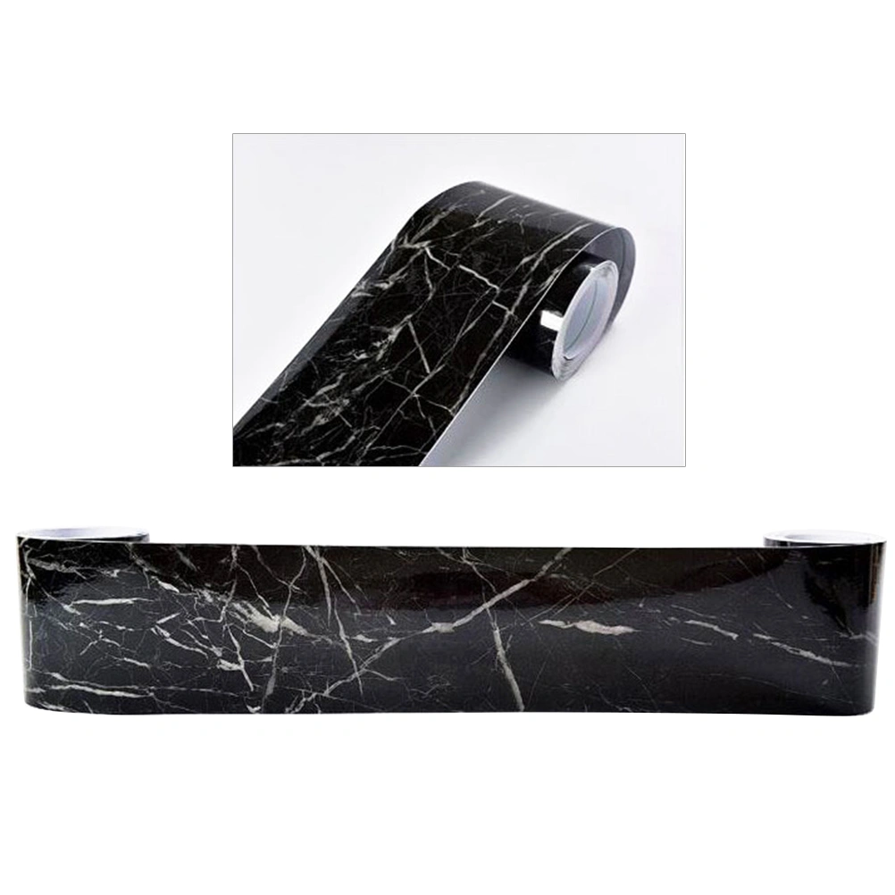 Wallpaper Border Sticker Simulation Tiles Waist Line Wall Sticker Waterproof Self Adhesive PVC Wallpaper Border for Living Room Bedroom Office(Black Gold Marble/10x500cm)