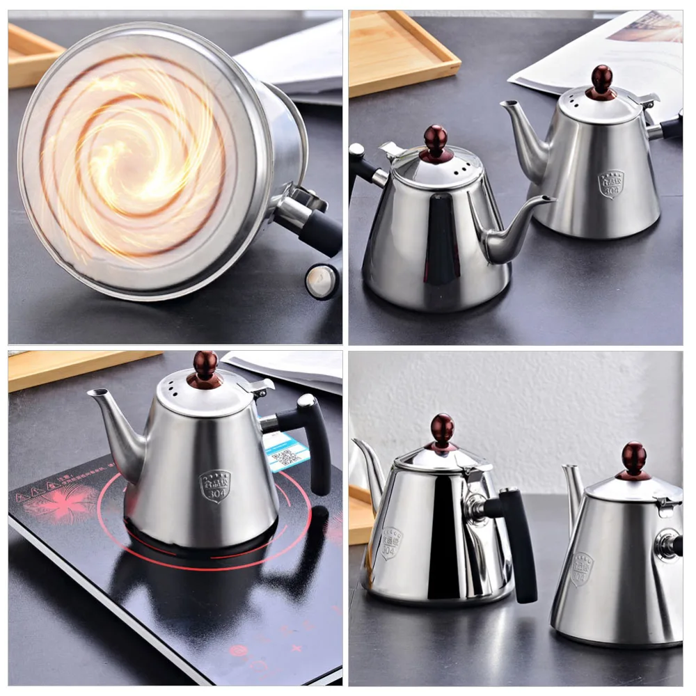 1PC Stainless Steel Flat-bottomed Pot Induction Cooker Teakettle (1.2L Silver)