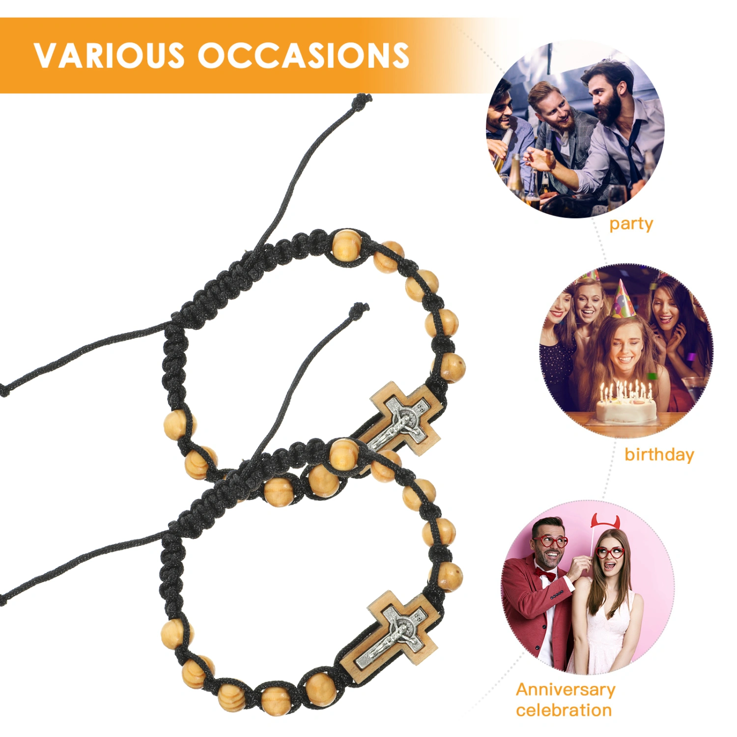 2pcs Beads Bracelets Male Rosary Bracelet Men Bracelet Cross Pendant Wrist Jewelry Fashionable Bracelet