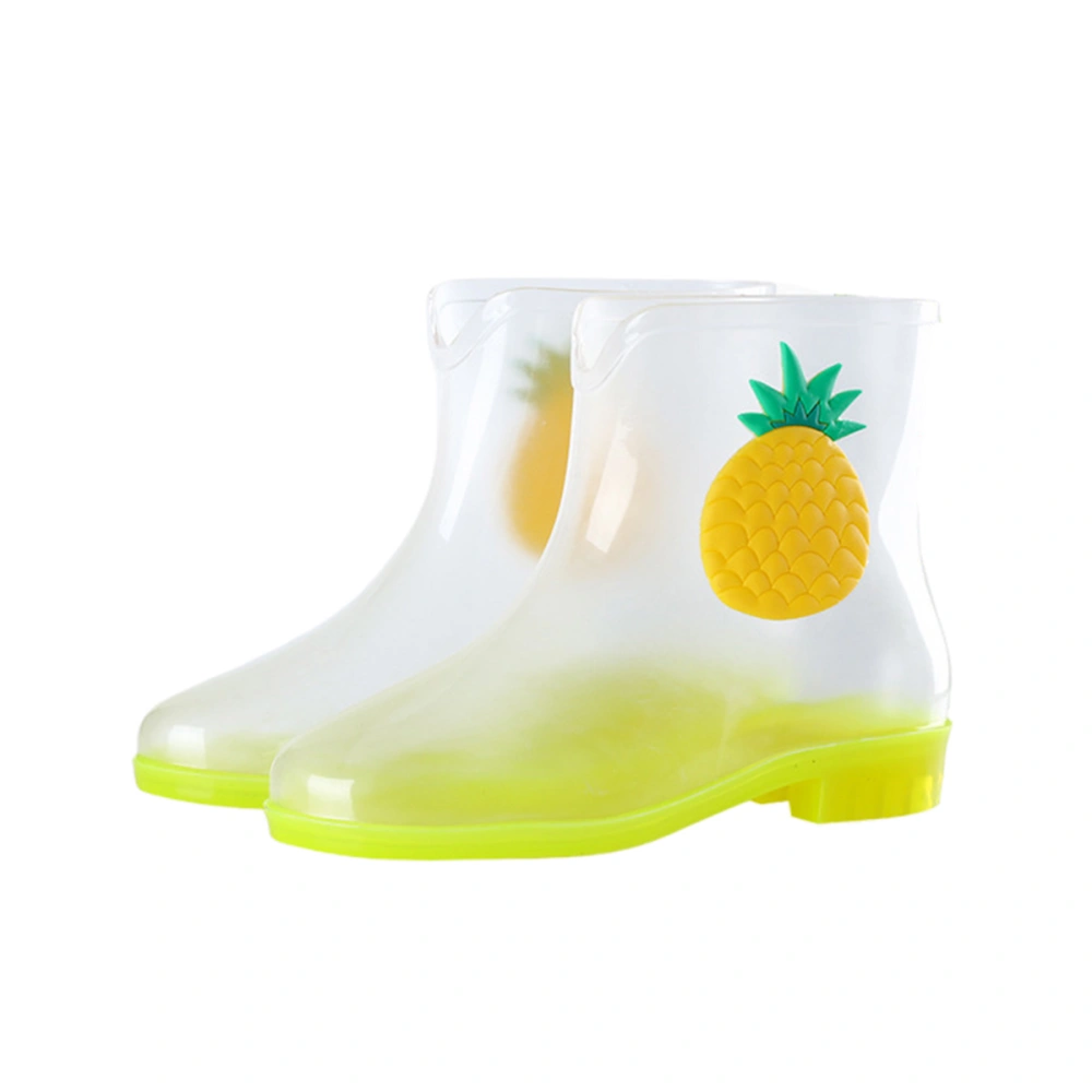 Adorable Fruit Rainshoes Creative Transparent Rain Boots Waterproof Non-slip Rain Footwear for Woman Girl (White Pineapple 38 Yards)