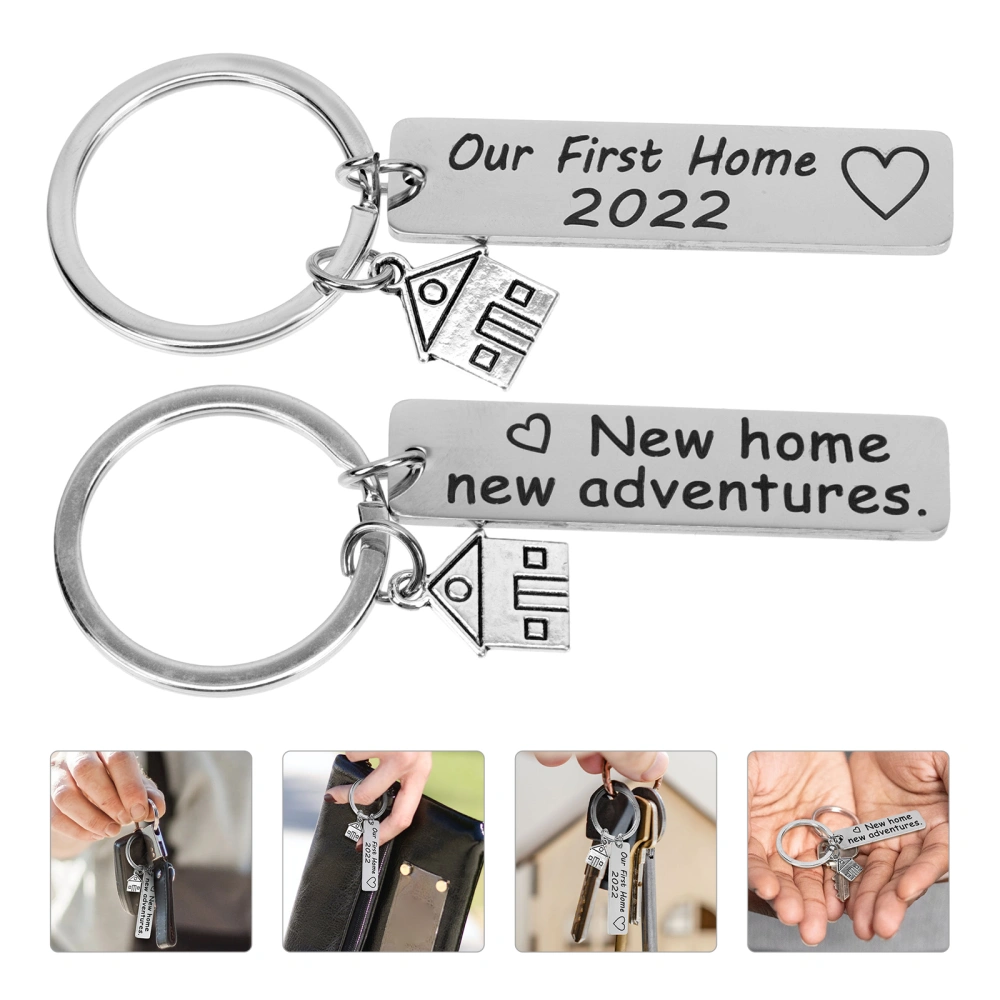 2PCS Housewarming Theme Keychain Gifts Anti-rust Stainless Steel Housewarming Key Rings