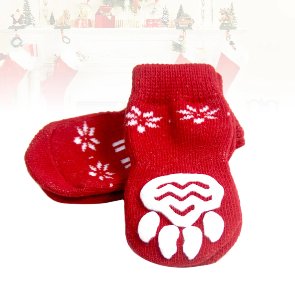 8pcs Winter Warm Socks Breathable Christmas Stockings Elk Pattern pet Socks Pet Supplies (Size XL)