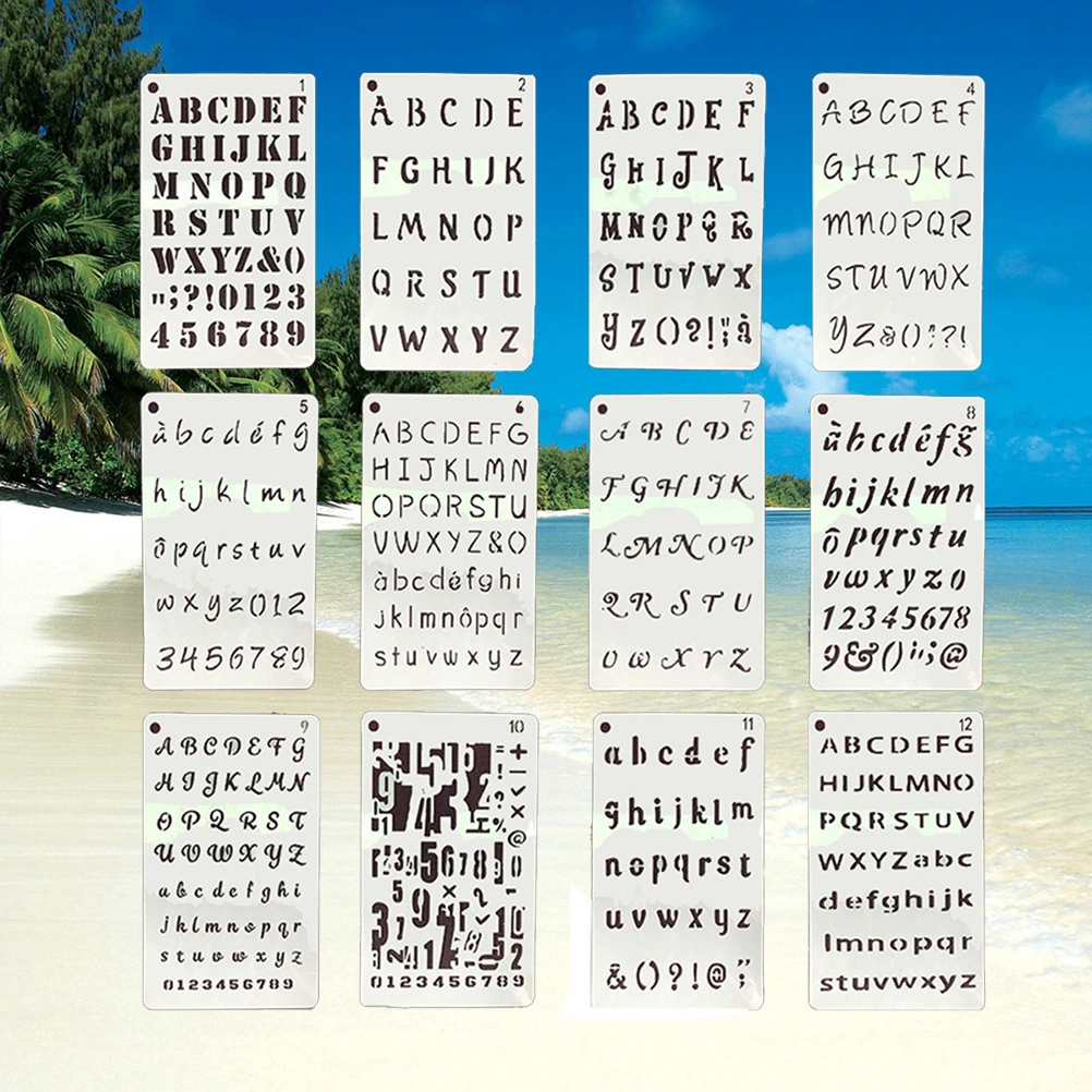 12pcs New Number Alphabet Decoration Tools Digital Stencil Template Drawing Board