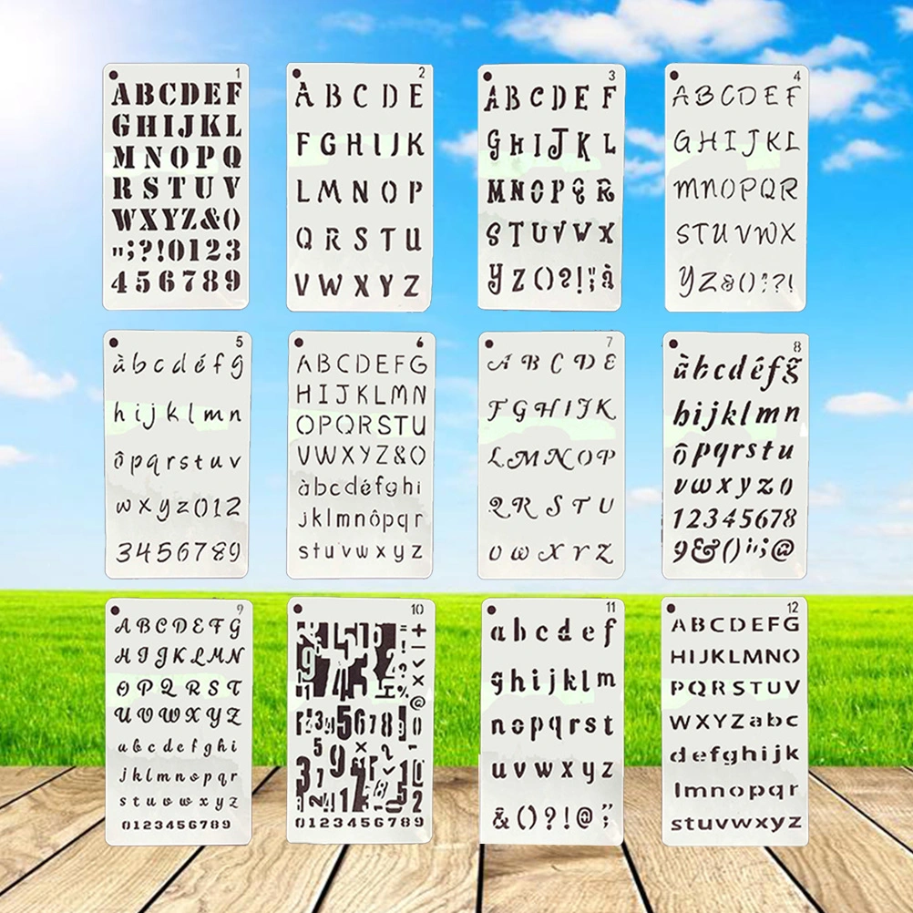 12pcs New Number Alphabet Decoration Tools Digital Stencil Template Drawing Board