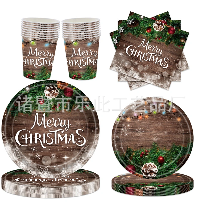 1 Set of Christmas Party Disposable Tableware Kit Party Paper Plate Cups Napkins Supplies Decorations