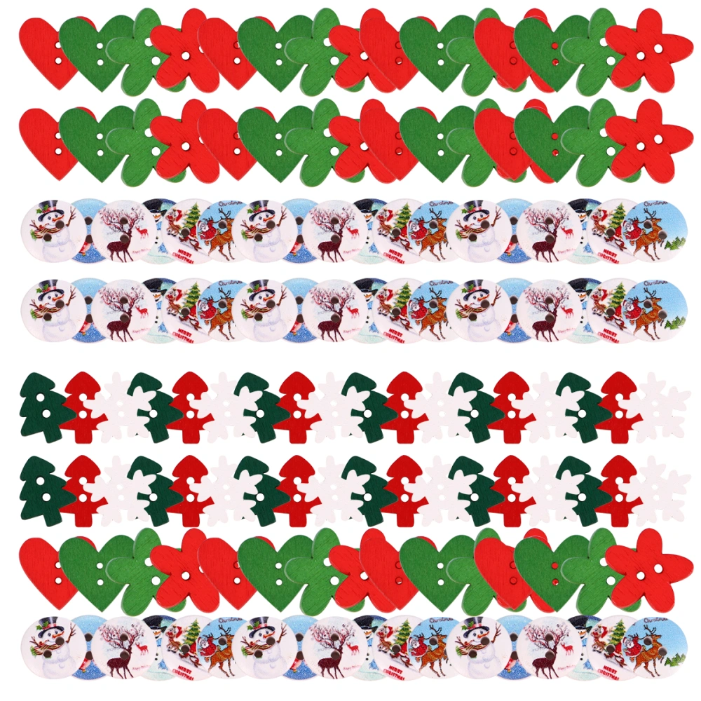 350Pcs Christmas Style Buttons Creative Painting Wooden Buttons Coat Accessories