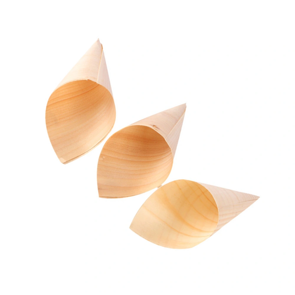 50pcs Disposable Ice Cream Cups Wooden Appetizer Cones for Party Foods Snacks Nibbles (15x6cm)