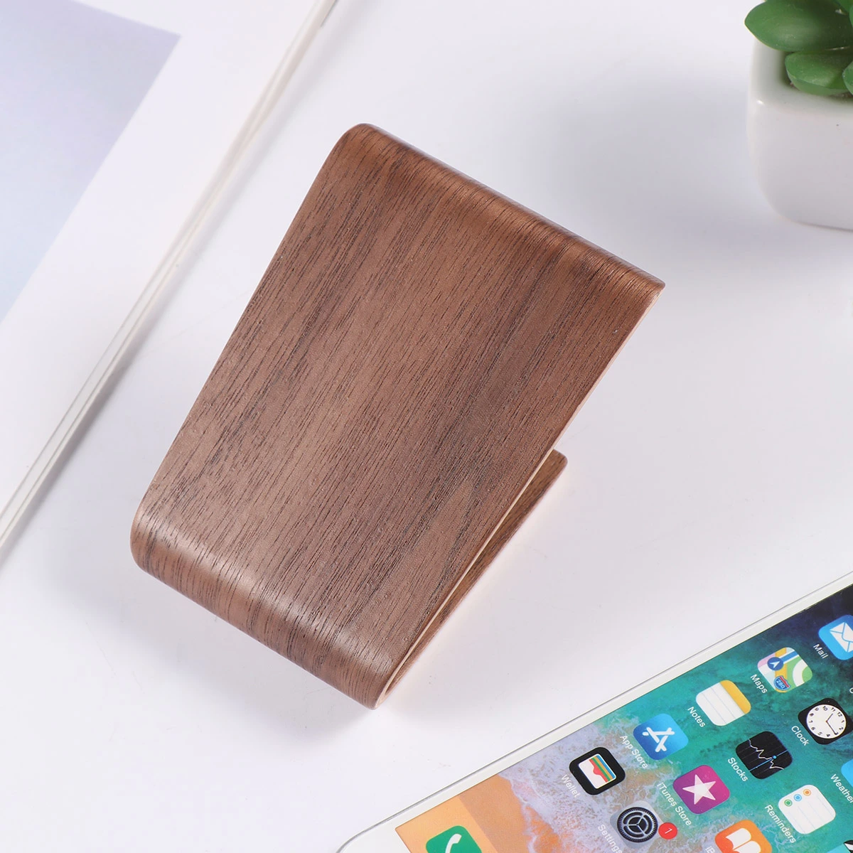 Portable Wooden Mobile Phone Stand Holder Bracket Support for Home Office (Walnut)