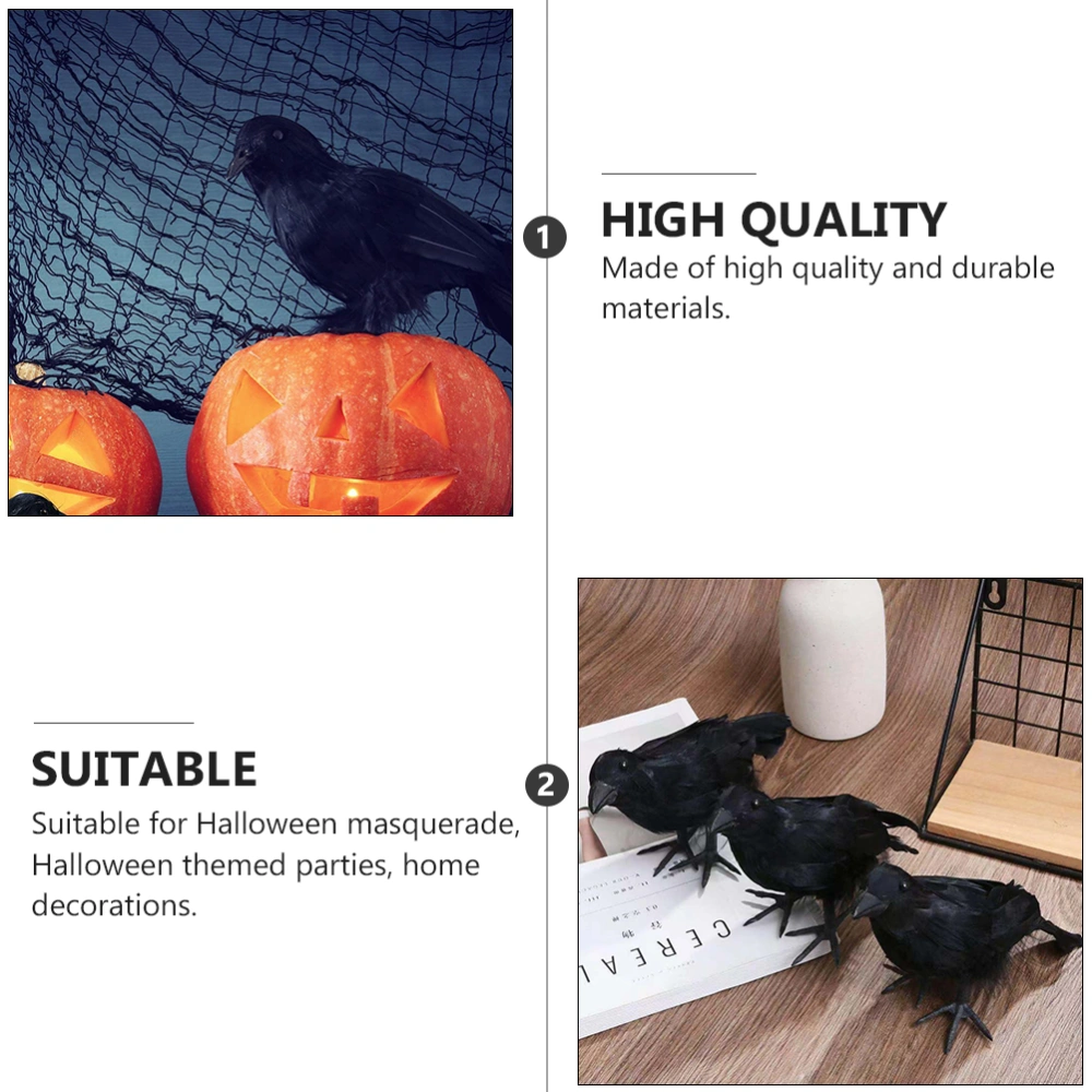 3Pcs Realistic Crows Artificial Crows Decorations Halloween Decorations Birds