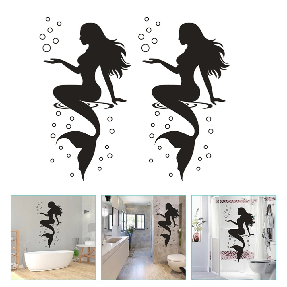 2Pcs Bathroom Mermaid Wall Decals Removable Creative Girl Mermaid Wall Stickers