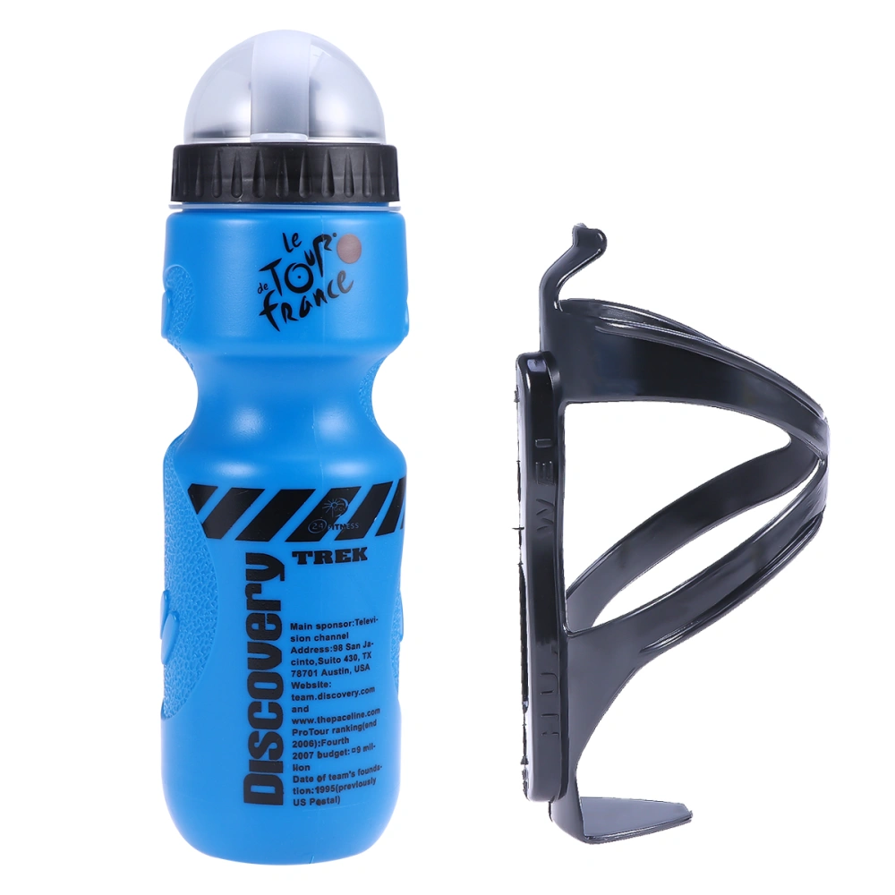 Bike Cycling Outdoor Sports 750ml Water Bottle with Holder Cage Rack (Blue+Black)