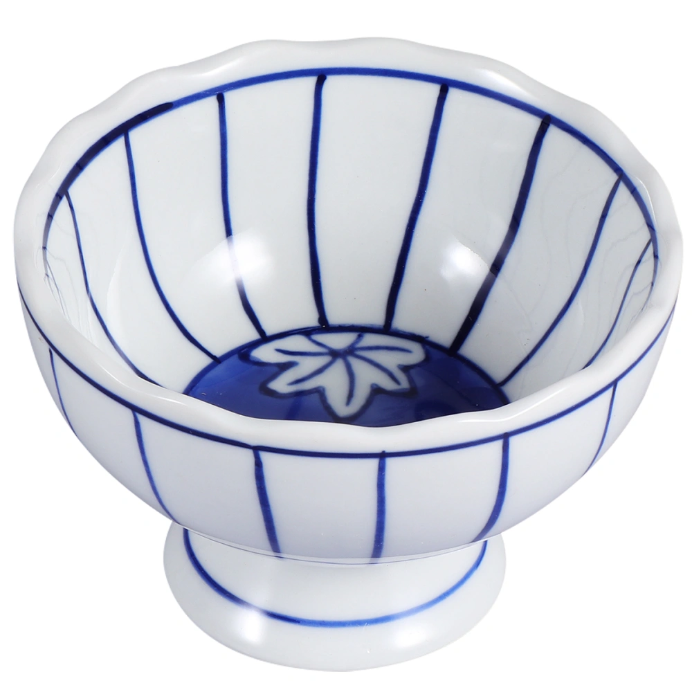 Japanese Style Bowl with Stand Underglazed Ceramic Salad Cup Decorative Ice Cream Bowl (Stripe)